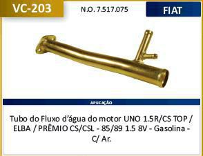 Tubo Dagua Refrigeração - Valclei - Elba 1.5 8v - CS/CSL 1985 a 1989