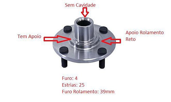 Cubo Roda Dianteiro - Ecosport 1.6 16v 2012 a 2017 - S/ABS - 25 Estrias / 4 Furos / Furos Do Rolamento 39mm