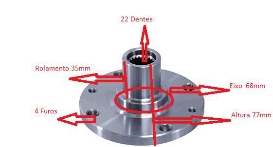 Cubo Roda Dianteiro - Uno 1.5 8v 1992 a 1996 S/ABS / 4 Furos / 22 Estrias / Furo Do Rolamento 35mm