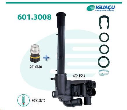 Válvula Termostática e Carcaça/Cavalete - Sem AR Quente - Iguaçu - Gol 1.0 16v e Turbo 1997 a 2002