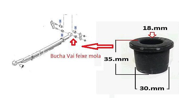 Bucha Suspensão Feixe Mola Traseiro Inferior - Trailblazer 3.6 24v após 2012... - Jumelo Pequeno