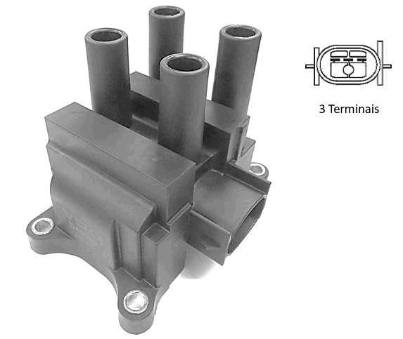 Bobina Ignição - Fiesta 1.0 8v 1999 a 2007 - 3 Pinos