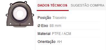 Retentor Motor Traseiro - Virabrequim/Mancal/Volante - Volvo S60 2.0 16V 2010 a 2015