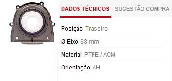 Retentor Motor Traseiro - Virabrequim/Mancal/Volante -  Volvo S40 2.0 16v após 2006...