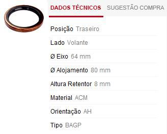 Retentor Motor Traseiro - Virabrequim/Mancal/Volante - Palio 1.6 8v 1997 a 2001