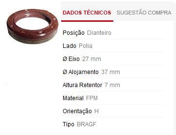 Retentor Motor Dianteiro - Polia Virabrequim / Bomba Óleo - Palio e Weekend 1.0/1.3 16v - 1.3 8v 2000 a 2005