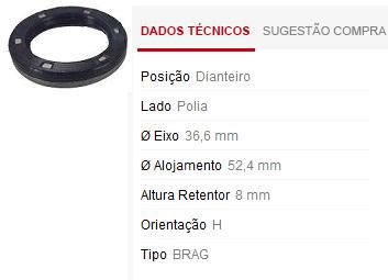 Retentor Motor Dianteiro - Polia Virabrequim - Fiesta 1.0/1.3 8v - Endura 1996 a 1999