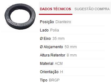 Retentor Motor Dianteiro - Comando Válvula /Virabrequim - Del Rey 1.6 8v - CHT 1981 a 1989