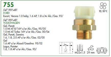 Cebolão Radiador - 2 Pino S/ACD - Parati 1.0 16v/8v - 1.6 16v Turbo 1995 a 2005