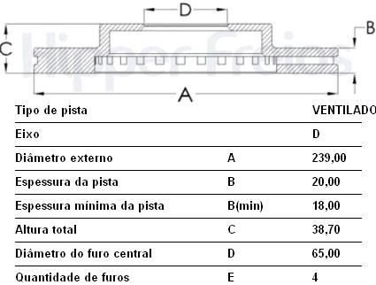 Par Disco Freio Dianteiro - 239mm x 20mm - Ventilado - Gol 1.0/1.6/1.8/2.0 8v/16v 1987 a 2009