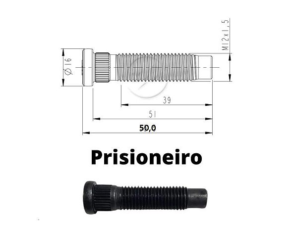 Prisioneiro Roda Traseira - Prisma 1.0/1.4 8v 2013 a 2019