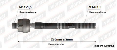 Barra Axial Direção - New KA 1.0-1.5 12v/16v após 2014... - (14 x 1,5 mm -14 x 1,5 mm -298 mm )