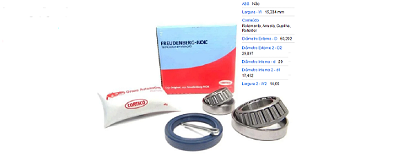 Kit Rolamento Roda Traseiro - Gol 1.0/1.3/1.6/1.8/2.0 8v/16v 1980 a 2012