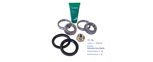 Kit Rolamento Roda Dianteira - Escort 1.0/1.8/2.0 8v 1983 a 1993