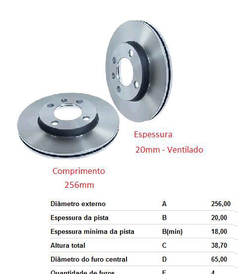 Par Disco Freio Dianteiro - 256mm x 20mm - Ventilado Cordoba 1.8/2.0 8v 1993 a 1999