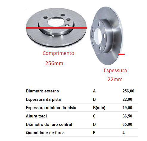 Par Disco Freio Dianteiro - Saveiro G6/G7 1.6 8v/16v após 2014... - 256mm x 22mm - Ventilado
