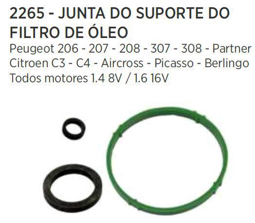 Kit Anel Vedação Suporte Filtro Óleo Motor - 206 1.4 8v 1998 a 2012