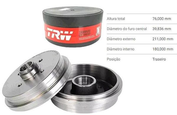 Par Tambor Freio Traseiro - Gol 1.0/1.6 8v 2008 a 2016 - C/Cubo