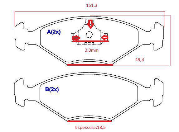 Jogo Pastilha Freio Dianteiro - Quantum 1.8 8v 1985 a 1989