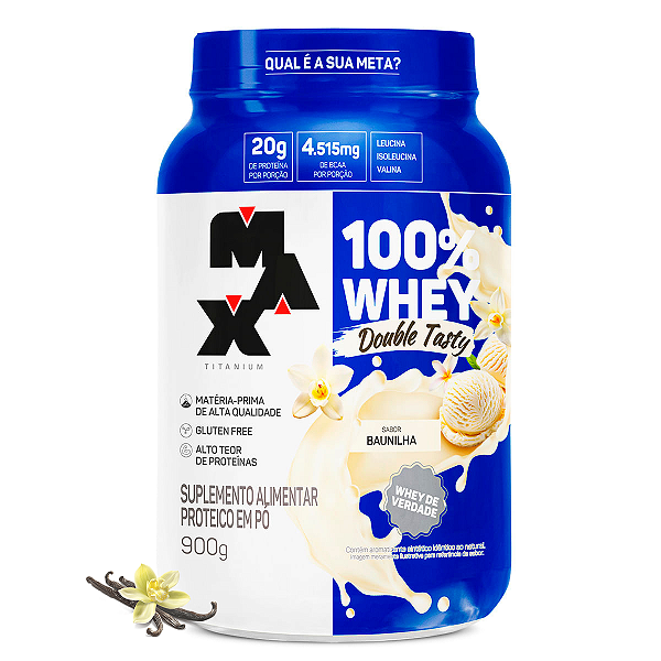 100% WHEY Double Tasty Pote 900g Baunilha - Max Titanium
