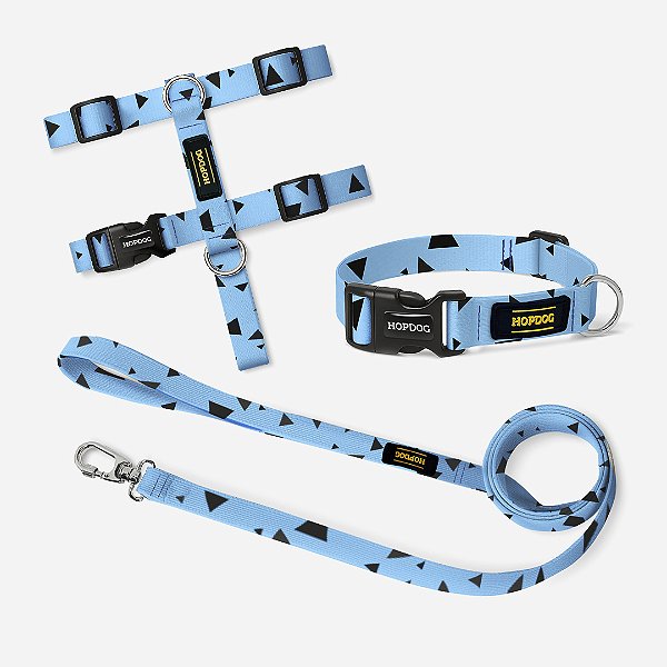 Kit Azul com Triângulos - Peitoral H com Guia Slim e Coleira