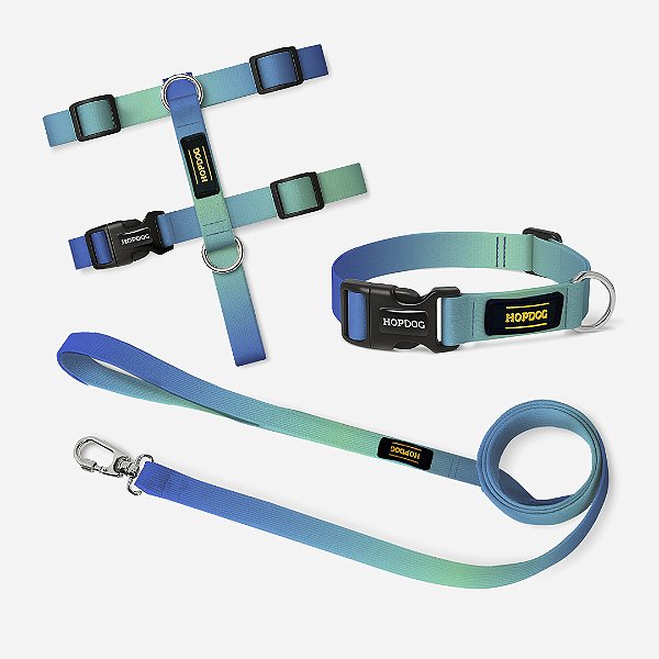 Kit Azul e Verde - Peitoral H com Guia Slim e Coleira