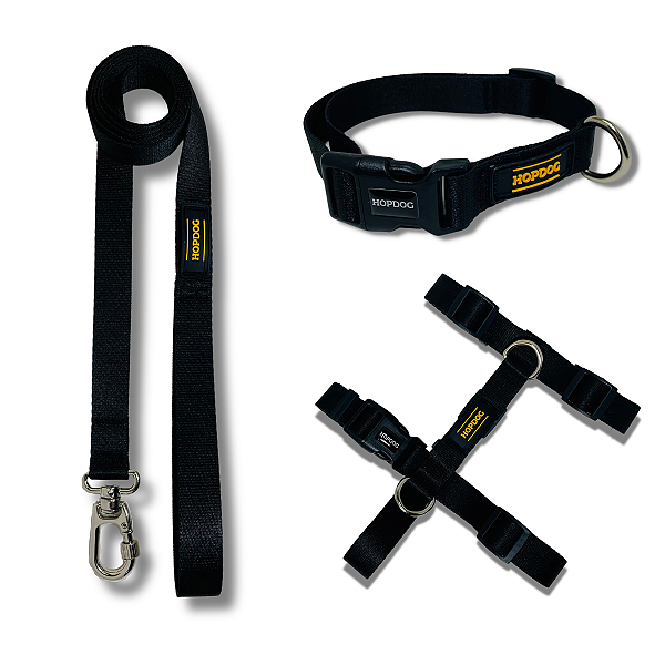 Kit Black - Peitoral H com Guia Slim e Coleira