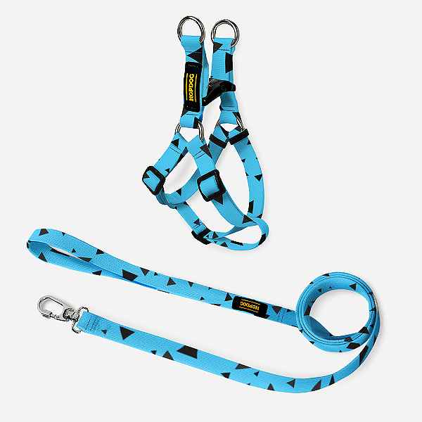 Kit Azul com Triângulos - Peitoral Step In com Guia