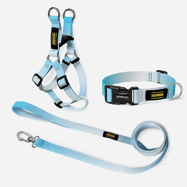 KIT Azul Claro - Peitoral Step In com Guia Slim e Coleira