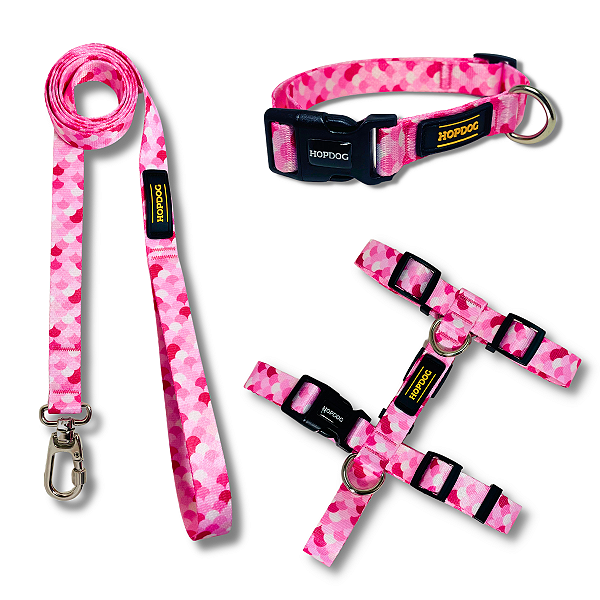 Kit Rosa Sereia - Peitoral H com Guia Slim e Coleira