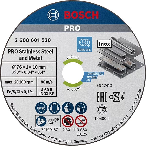 Disco de corte 3" Bosch 76mm x 1mm x 10mm 5 und