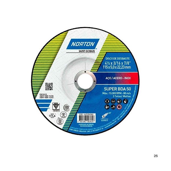 Disco de desbaste 4.1/2" x 5,0 BDA50 [Norton]
