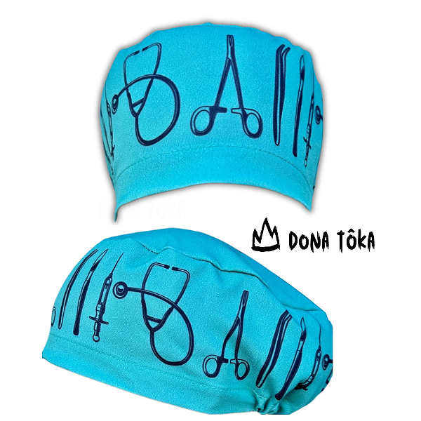 Gorro Cirúrgico Unisex - intrumentos cirúrgicos, estetoscópio, pinça, bisturi, agulha