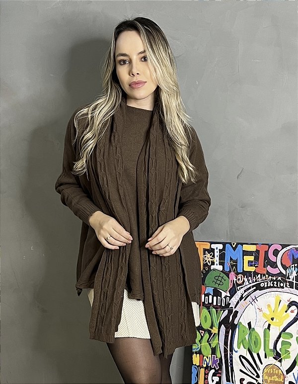 TRICOT ALONGADO MARROM COM CACHECOL