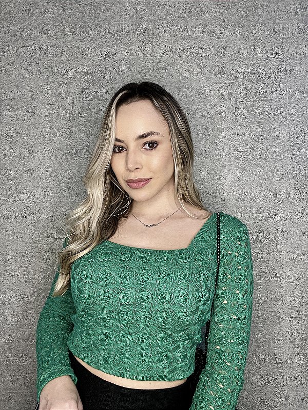 BLUSA CROPPED VERDE EM TRICOT