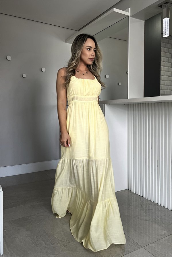 VESTIDO LONGO AMARELO MANTEIGA