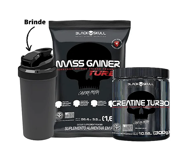 Combo Ganho de Peso 1 - Mass Gainer 1,6kg + Creatina Turbo 300gr + Coqueteleira Brinde