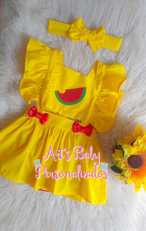 Jardineira Romper Magali - Melancia