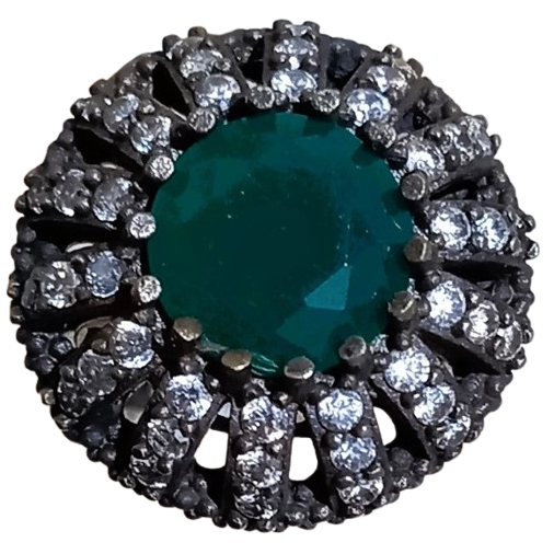 Anel Turco Prata Turca (prata 925 E Bronze) Redondo Verde