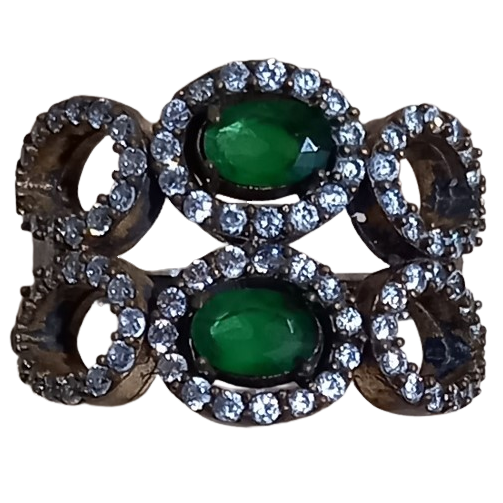 Anel Turco Prata Turca (prata 925 E Bronze) Zircônias Verde Vazado
