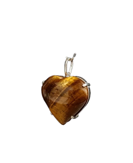 Pingente Coração Olho De Tigre Base e Garra Prata 950