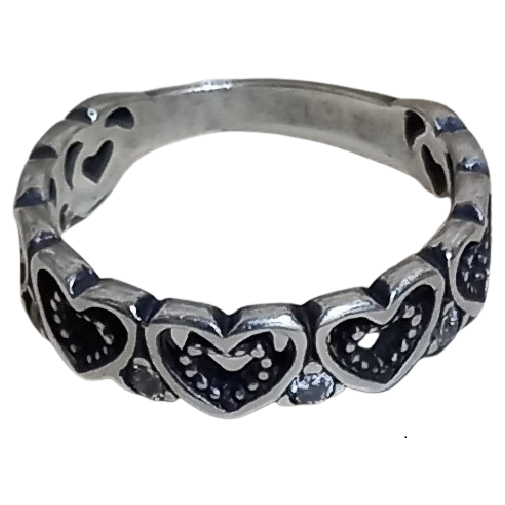 Anel Falange Corações Zircônias em Prata 925 Envelhecida (No. 13)