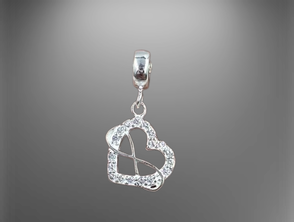 Pingente Berloque Coração Infinito em Prata 925 e Zircônias