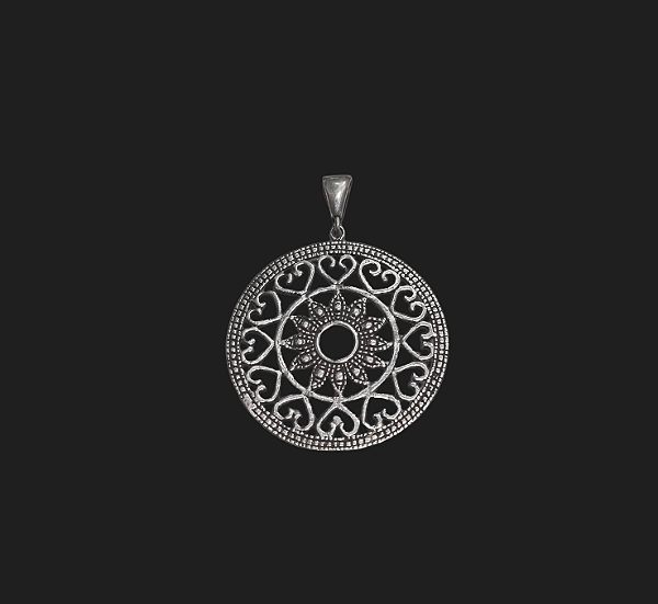 Pingente Círculo Mandala Corações Prata 925