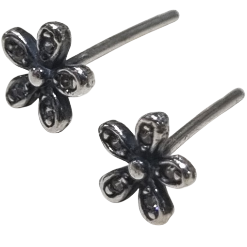 Brinco Prata 925 Florzinha Envelhecida Zircônias Incrustadas