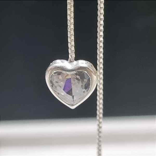 Brinco Corrente Veneziana Coração Zircônia Cristal em Prata 925