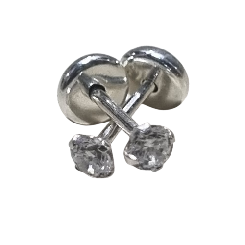 Brinco Prata 925 Zircônia Cristal Redondo Tarraxa Baby