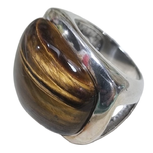 Anel Quadrado Pedra Olho de Tigre Natural em Prata 925