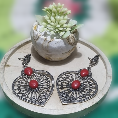 Maxi Brinco Longo Resina Coral de Prata 925