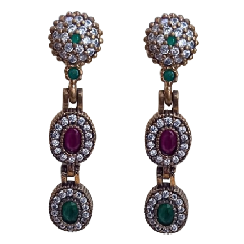 Brinco Turco Prata 925 e Bronze Longo Base Meia Bola